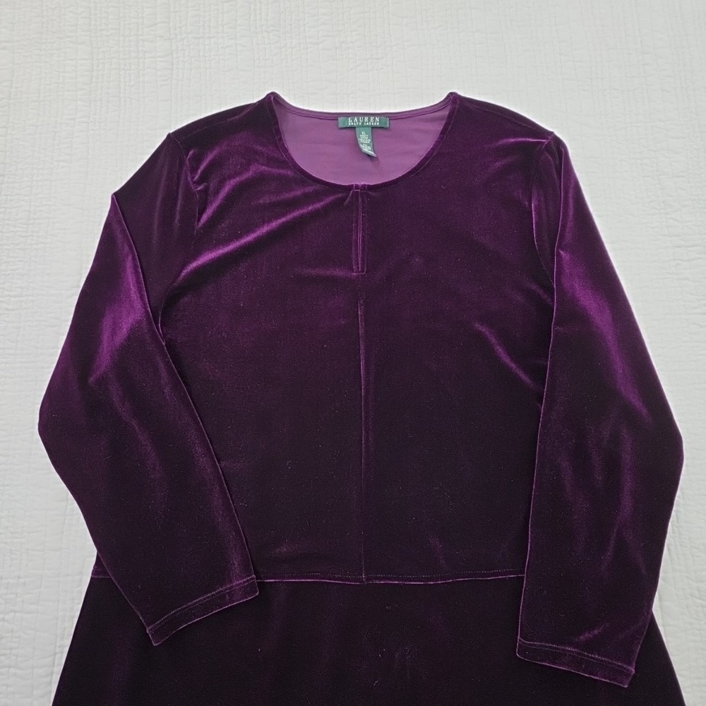 Lauren Ralph Lauren Blouse Womens XL Purple Velvet Velour Tunic Top Green Label - Picture 5 of 16